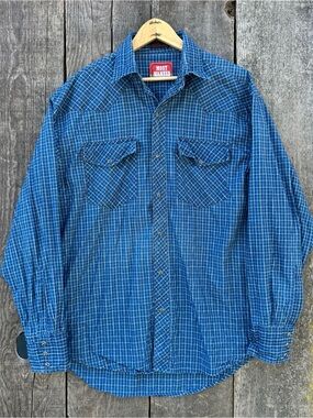 VTG 90s Most Wanted Western Pearl Snap Plaid Cowboy Button Up, Medium